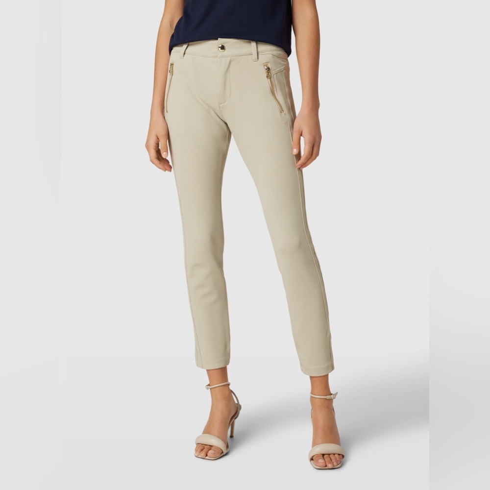 Michael Kors Cotton gold zipper Slim Fit Zipper Details beige pants pockets Sz 8